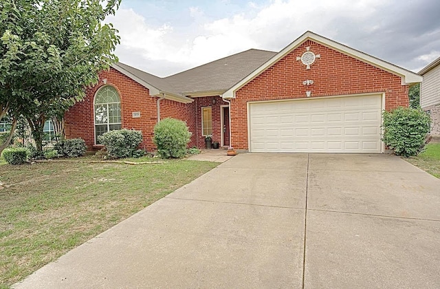 8729 Shavano Dr, Fort Worth, TX 76123 - view of front of home featuring brick siding, concrete driveway, a garage, and a front yard