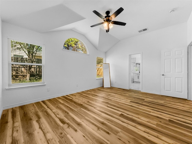 4512 Stepping Stone Dr, Fort Worth, TX 76123 - unfurnished bedroom featuring vaulted ceiling, baseboards, visible vents, light wood-style flooring, and ensuite bathroom