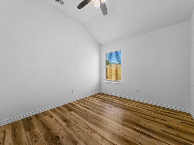 4512 Stepping Stone Dr, Fort Worth, TX 76123 - unfurnished room with baseboards, lofted ceiling, wood finished floors, and ceiling fan