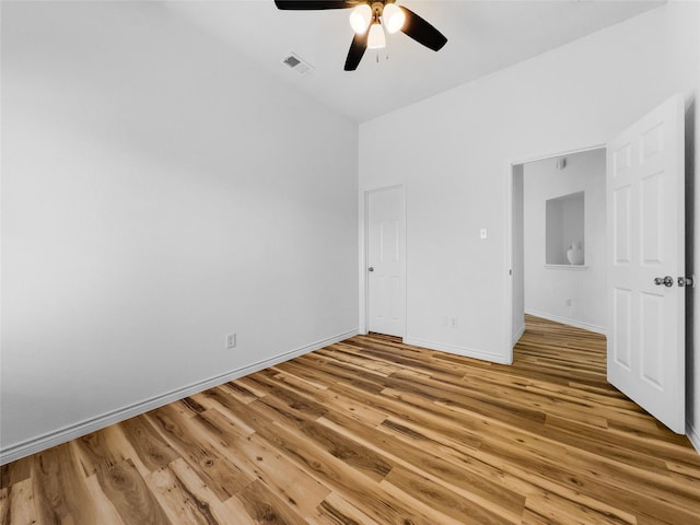 4512 Stepping Stone Dr, Fort Worth, TX 76123 - unfurnished bedroom with a ceiling fan, light wood-style flooring, baseboards, and visible vents