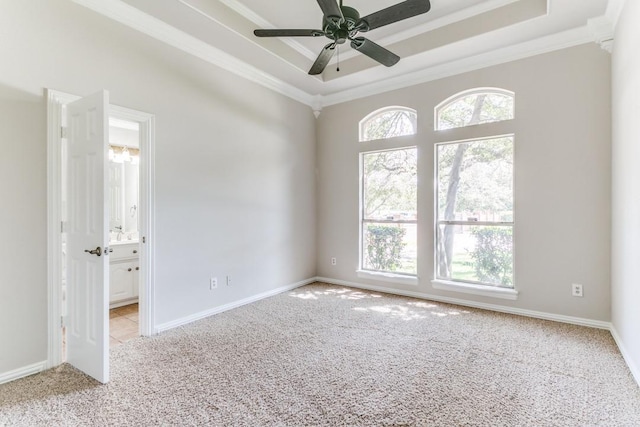 4908 Meandering Way, Colleyville, TX 76034 - unfurnished room with carpet flooring, ornamental molding, a raised ceiling, a ceiling fan, and baseboards