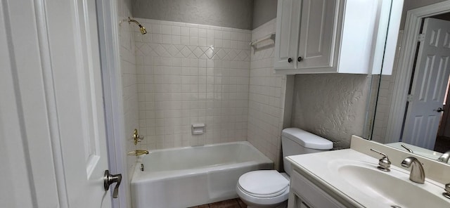 4908 Meandering Way, Colleyville, TX 76034 - full bath featuring a textured wall, toilet, vanity, and tub / shower combination