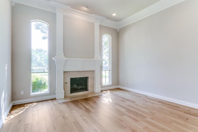 4908 Meandering Way, Colleyville, TX 76034 - unfurnished living room featuring healthy amount of natural light, light wood-style floors, crown molding, baseboards, and recessed lighting