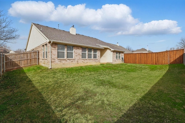 3505 Mustang Dr, Denton, TX 76210 - rear view of property featuring brick siding, a chimney, and a shingled roof