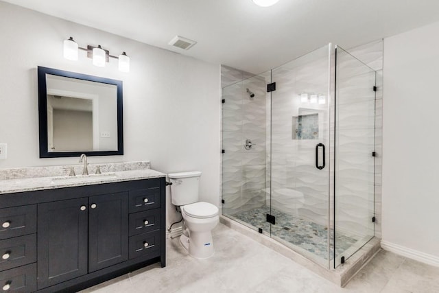 1312 Greenwood Dr, Garland, TX 75041 - bathroom with toilet, vanity, a shower stall, and visible vents