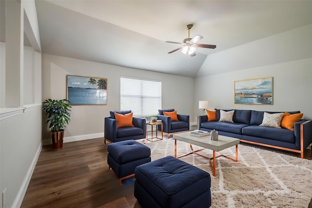 10 Monticello Ct, Mansfield, TX 76063 - living room with wood finished floors, baseboards, a ceiling fan, and vaulted ceiling