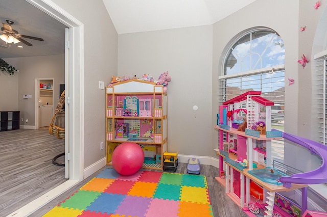 4315 Elgin Ct, Grand Prairie, TX 75052 - recreation room featuring wood finished floors, a ceiling fan, and baseboards