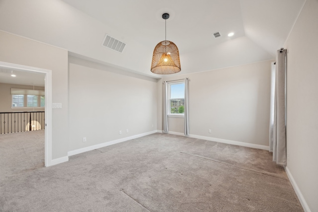 9814 Gristmill Ln, Frisco, TX 75035 - empty room featuring vaulted ceiling, visible vents, and carpet floors