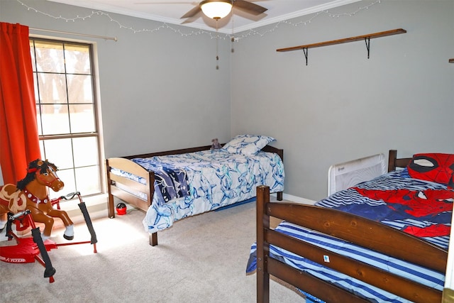502 Parklane Dr, Bossier City, LA 71111 - bedroom with carpet floors, crown molding, and ceiling fan