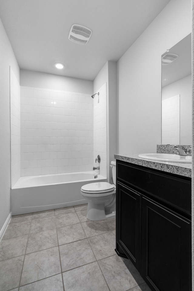 16617 Porterfield Ln, Justin, TX 76247 - bathroom featuring toilet, shower / washtub combination, vanity, and tile patterned flooring