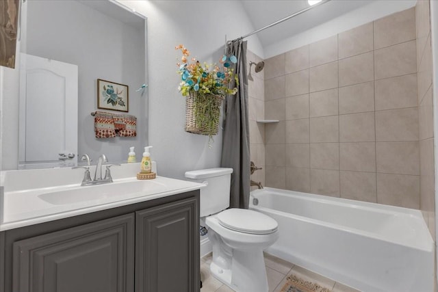 7413 Windy Meadow Dr, Little Elm, TX 76227 - bathroom featuring shower / tub combo, toilet, tile patterned flooring, and vanity