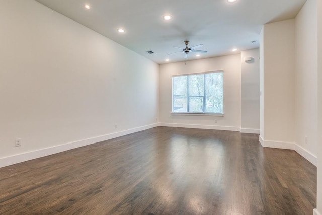 3023 Clamath Dr, Dallas, TX 75204 - empty room featuring ceiling fan, recessed lighting, dark wood finished floors, and baseboards