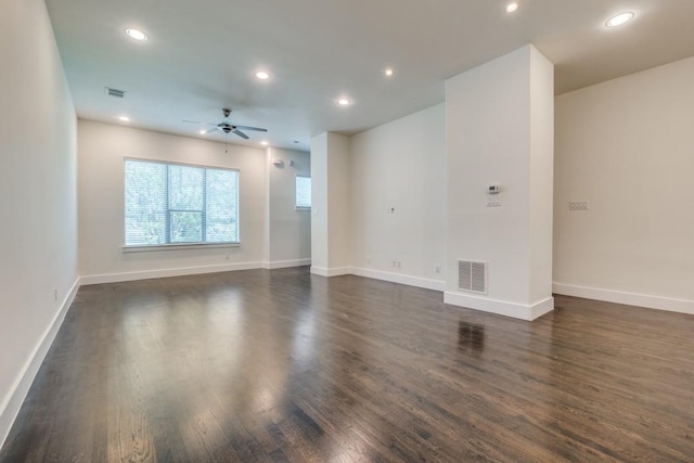 3023 Clamath Dr, Dallas, TX 75204 - unfurnished room featuring a ceiling fan, dark wood finished floors, recessed lighting, and baseboards