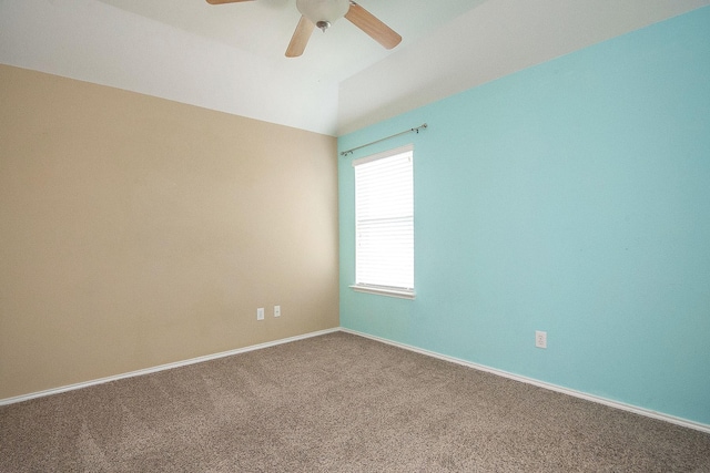 12073 Tyler Dr, Frisco, TX 75035 - spare room featuring ceiling fan, carpet, baseboards, and lofted ceiling