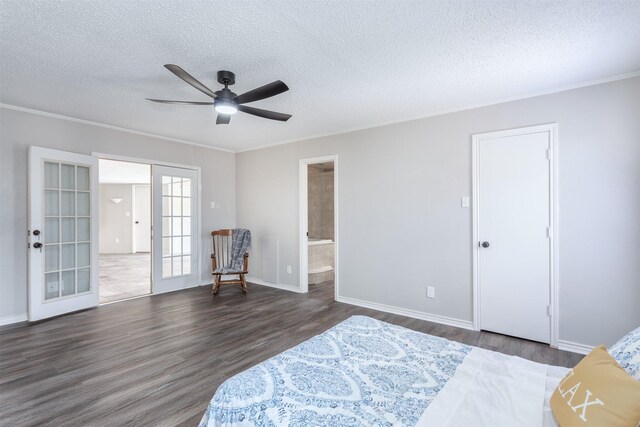 7 Harolds Cir, Richardson, TX 75081 - bedroom with wood finished floors, a textured ceiling, french doors, crown molding, and ensuite bathroom