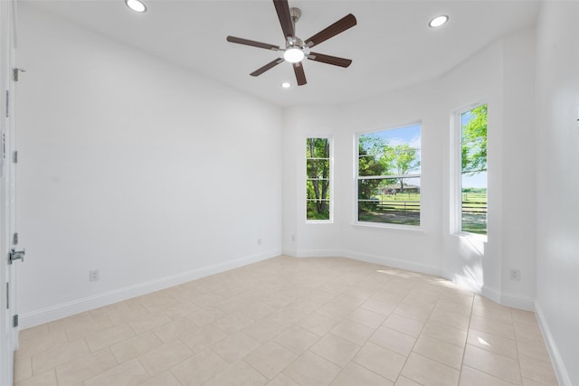 6048 Vz County Rd Unit 2120, Wills Point, TX 75169 - spare room with recessed lighting, light tile patterned floors, baseboards, and a ceiling fan