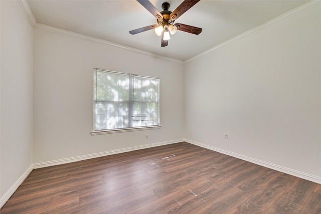 3234 Culver St, Dallas, TX 75223 - unfurnished room featuring a ceiling fan, dark wood-type flooring, crown molding, and baseboards