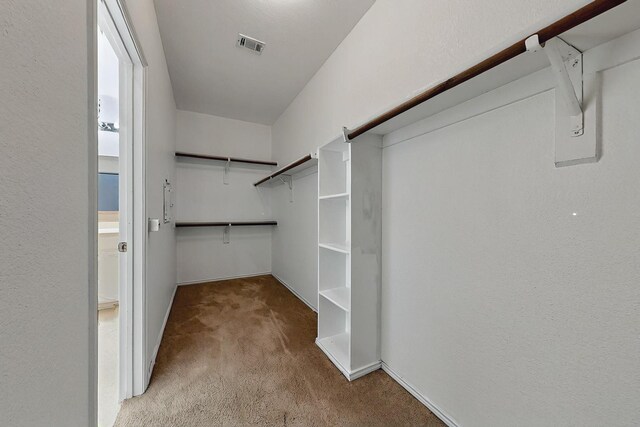 walk in closet featuring visible vents and carpet flooring