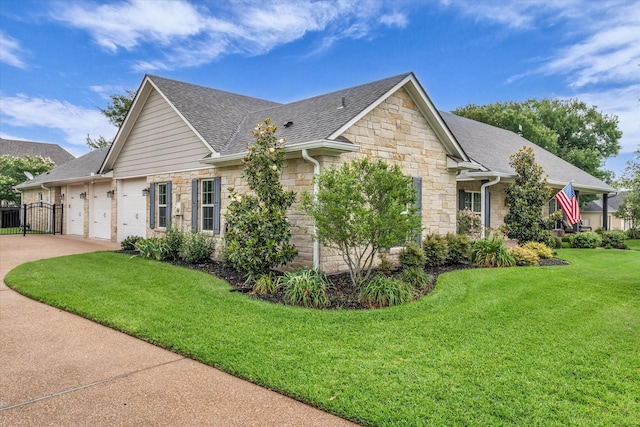 133 Creek Rdg, Waco, TX 76708 - view of property exterior featuring stone siding, driveway, a shingled roof, and a lawn