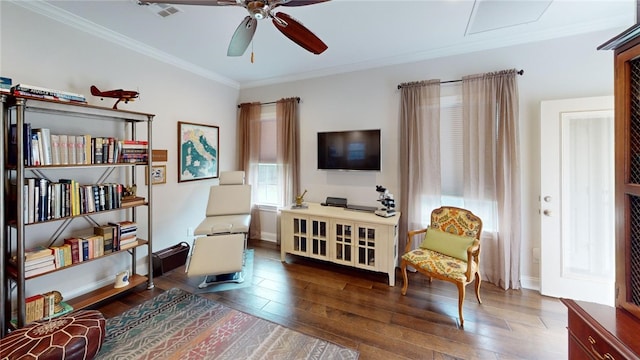 133 Creek Rdg, Waco, TX 76708 - sitting room with crown molding, wood-type flooring, ceiling fan, and baseboards