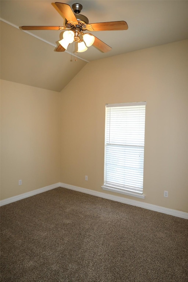 212 Telfair Ln, Bossier City, LA 71112 - carpeted spare room featuring baseboards, vaulted ceiling, and a ceiling fan