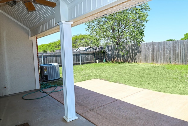212 Telfair Ln, Bossier City, LA 71112 - view of patio with cooling unit, a fenced backyard, and a ceiling fan