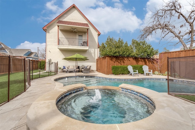 5730 Winton St, Dallas, TX 75206 - view of swimming pool featuring a fenced backyard, a patio, and a pool with connected hot tub