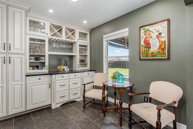 515 Meadow Dr, Lowry Crossing, TX 75069 - bar area featuring recessed lighting and dark tile patterned flooring