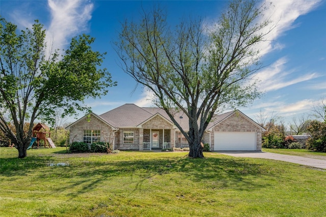 515 Meadow Dr, Lowry Crossing, TX 75069 - view of front of home featuring stone siding, concrete driveway, and a front yard