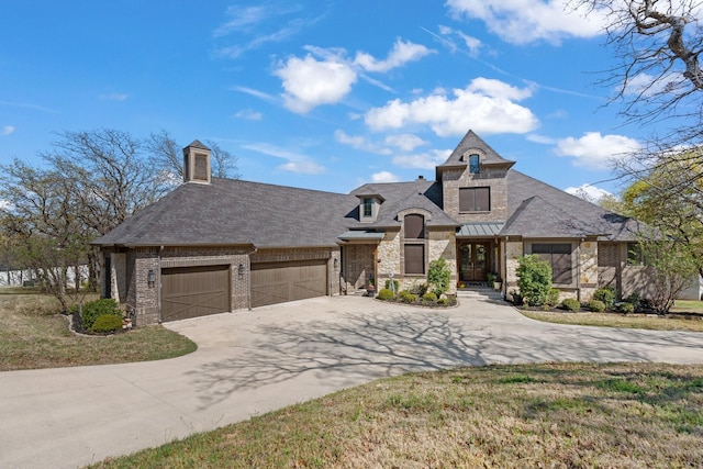 540 Prairie Timber Rd, Burleson, TX 76028 - french provincial home with concrete driveway, an attached garage, brick siding, and a chimney