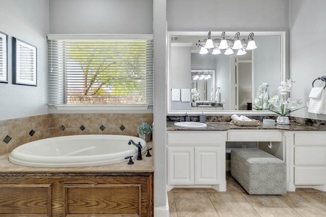1121 Crystal Falls Dr, Prosper, TX 75078 - full bath with a bath, vanity, and a chandelier