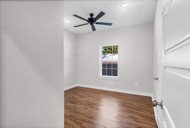 2377 Ridgley Dr, Flint, TX 75762 - empty room featuring baseboards, wood finished floors, recessed lighting, and ceiling fan