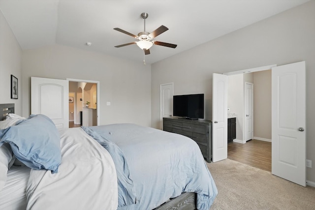 1616 Mackinac Dr, Crowley, TX 76036 - bedroom with lofted ceiling, light carpet, ensuite bath, and baseboards