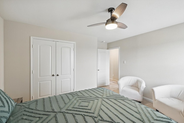 1616 Mackinac Dr, Crowley, TX 76036 - bedroom featuring light colored carpet, a closet, a ceiling fan, and baseboards