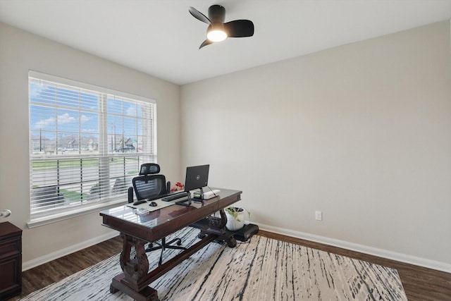 1616 Mackinac Dr, Crowley, TX 76036 - home office featuring dark wood finished floors, baseboards, and a ceiling fan