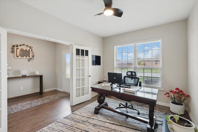1616 Mackinac Dr, Crowley, TX 76036 - office with a wealth of natural light, french doors, a ceiling fan, and wood finished floors