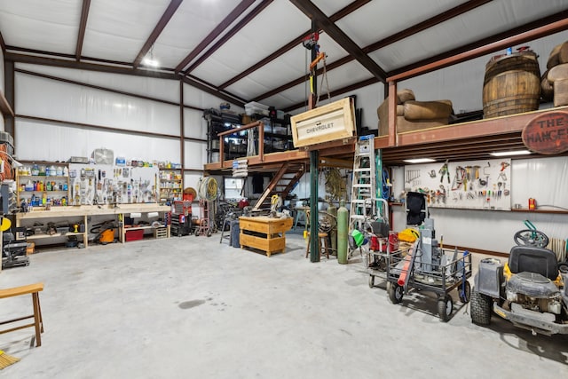 garage featuring a workshop area