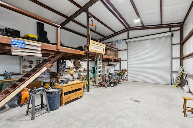 garage featuring a workshop area