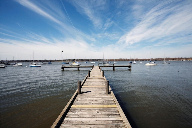 view of dock with a water view