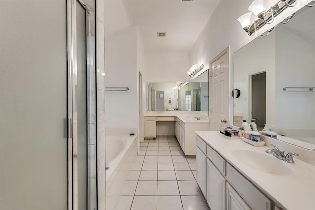 4122 Cory Lee Ct, Arlington, TX 76015 - full bath featuring tile patterned floors, a shower stall, a garden tub, and vanity