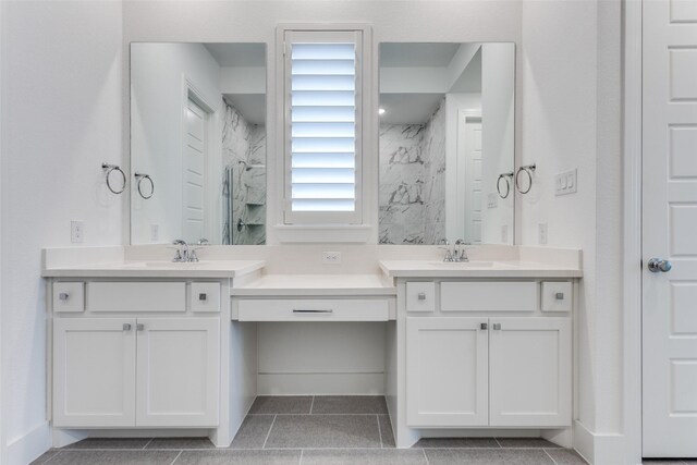 1716 Bradford Pear Way, Celina, TX 75078 - bathroom featuring a marble finish shower, vanity, and tile patterned flooring