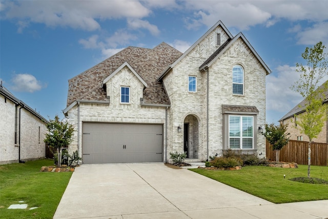 1716 Bradford Pear Way, Celina, TX 75078 - french country style house with concrete driveway, brick siding, a garage, and a shingled roof