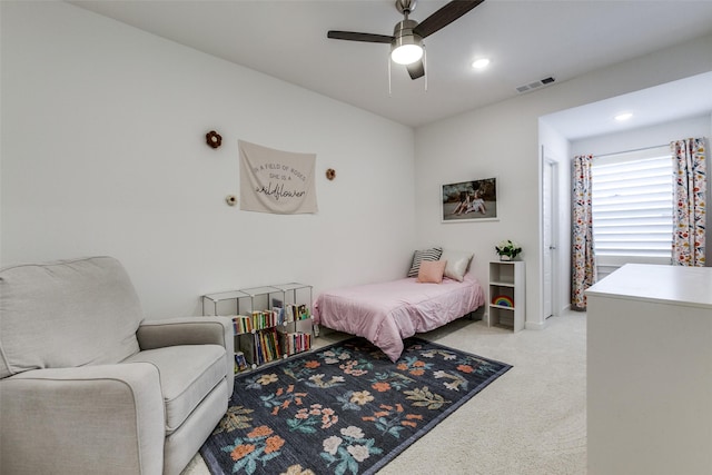 1716 Bradford Pear Way, Celina, TX 75078 - bedroom with light colored carpet, recessed lighting, and ceiling fan