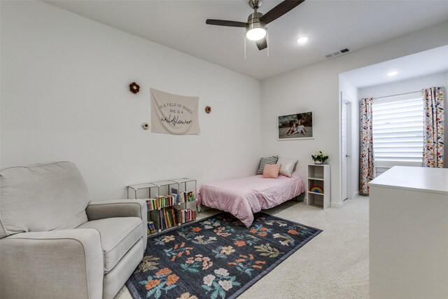 1716 Bradford Pear Way, Celina, TX 75078 - bedroom featuring light colored carpet, recessed lighting, and ceiling fan