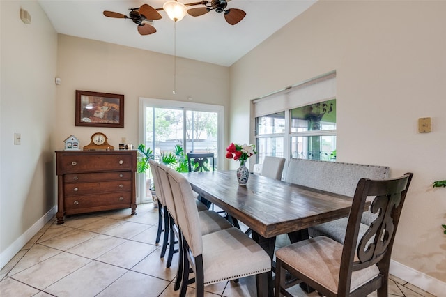1207 Stafford St, Dallas, TX 75208 - dining room with a ceiling fan, baseboards, and light tile patterned floors