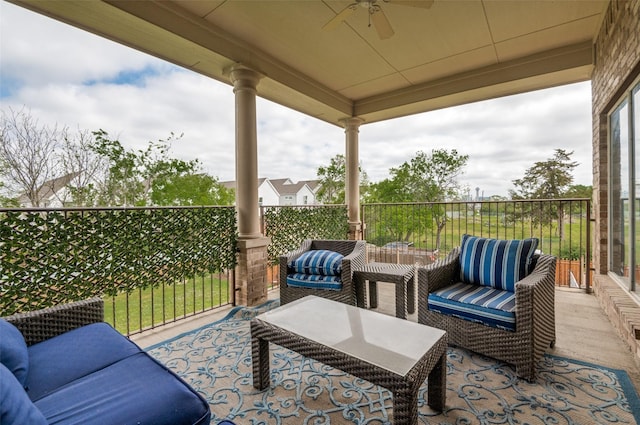 1207 Stafford St, Dallas, TX 75208 - view of patio featuring ceiling fan, a balcony, and outdoor lounge area