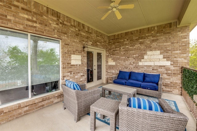 1207 Stafford St, Dallas, TX 75208 - view of patio / terrace featuring french doors, an outdoor living space, and ceiling fan
