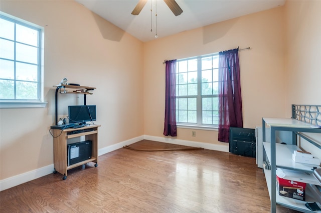 1207 Stafford St, Dallas, TX 75208 - unfurnished office with plenty of natural light, wood finished floors, and ceiling fan