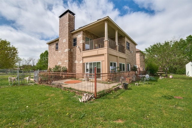 1207 Stafford St, Dallas, TX 75208 - rear view of house with a balcony, a chimney, a patio area, and brick siding