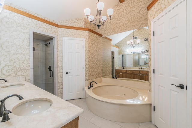 2111 Meadowview Dr, Keller, TX 76262 - bathroom featuring a chandelier, wallpapered walls, and a sink